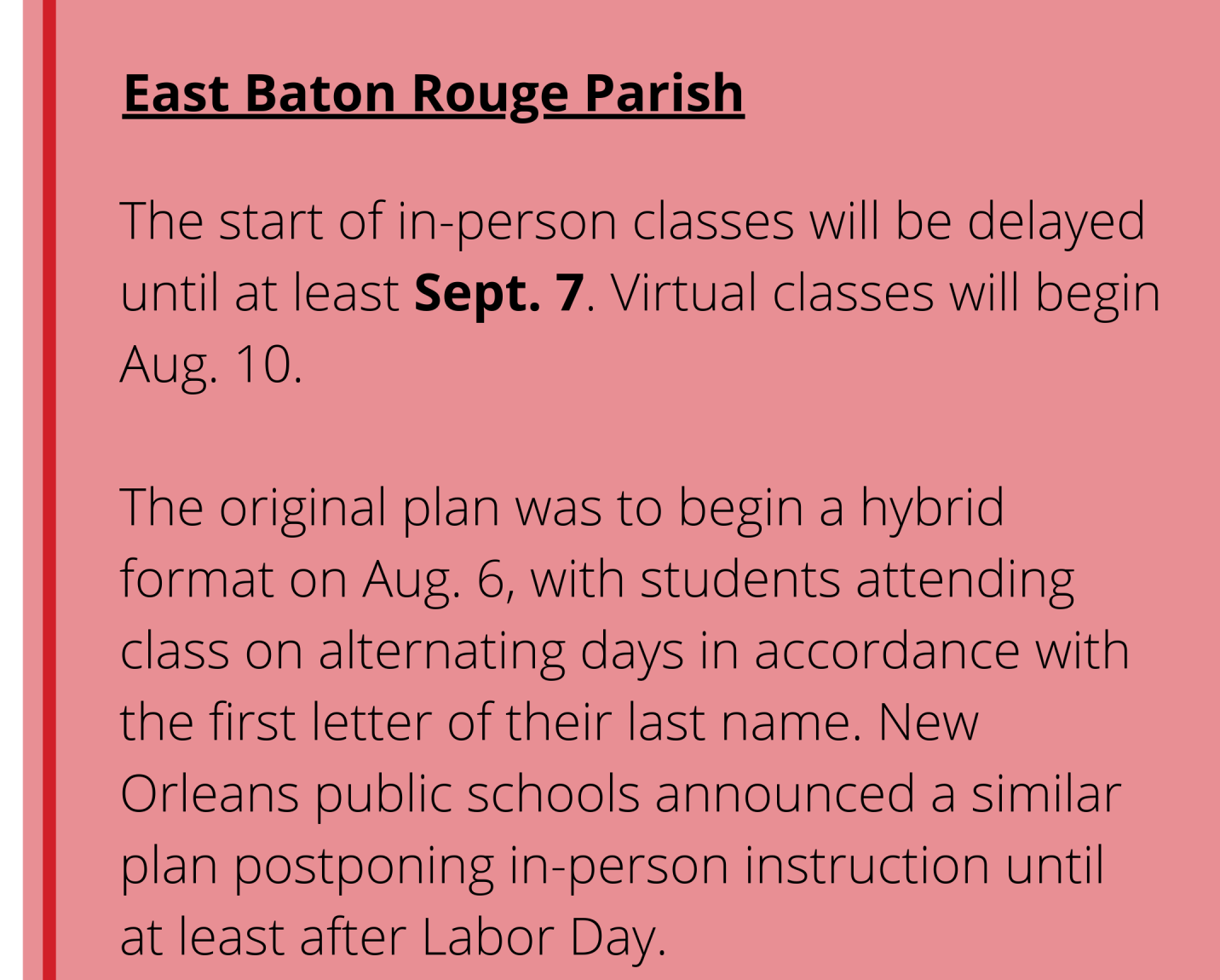 East Baton Rouge Parish schools fall 2020 reopening plans